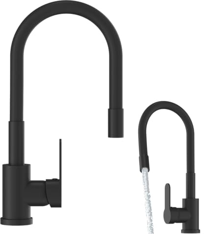 Granitan GRADO Wasserhahn mit schwenkbarem Auslauf, Schwarz | Ausziehbar Küchenarmatur mit Keramikkopf, Kitchen Tap, Mischbatterie fur Küche Durchmesser von 35 mm