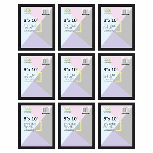 M1SS (Set of 9 Black 8 x 10 Picture Frame with Styrene front Sleek Design Photo Frames Wall Hanging Tabletop for Wedding Christmas Family Home Office Classic Wall Décor