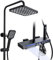 Duschsystem mit Thermostat Schwarz Duschset Duschsäule Regendusche 5 Funktionen mit 30X20cm Kopfbrause, Massagedusche, Wasserfallauslauf, 3 Modi Handbrause, Bidet Sprayer