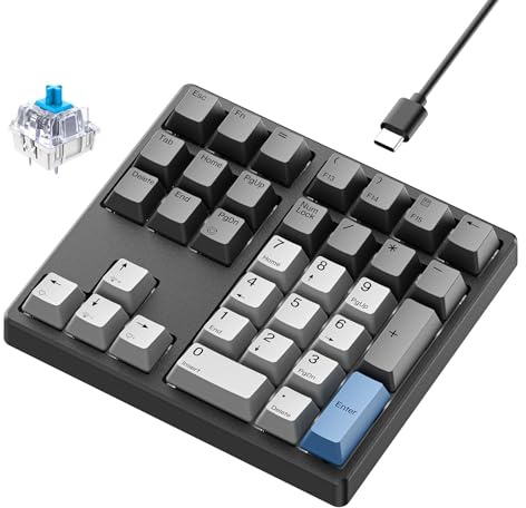 Kisnt mekaniskt nummerblock, 34 tangenter trådbunden het utbytbar knappsats, Gateron brytare vit bakgrundsbelyst numpad, USB-numerisk knappsats med PBT-tangenter för bärbar dator, Mac, PC-skrivbord