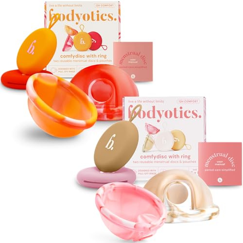 Discos menstruales reutilizables (juego de 4) - Se pueden llevar hasta 12 horas - Alternativa duradera a las copas, Diseño a prueba de fugas para flujos ligeros o abundantes - Tamaños pequeño y grande