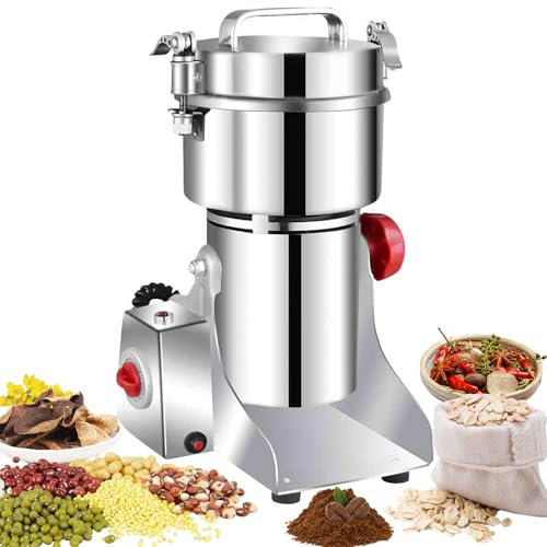 Mulino per cereali elettrico, 800 g, per erbe secche, cereali, caffè, riso, 3000 W, macinino a grana di farina 36000 RPM ad alta velocità, in acciaio inox, protezione da sovraccarico e open Cover-Stop