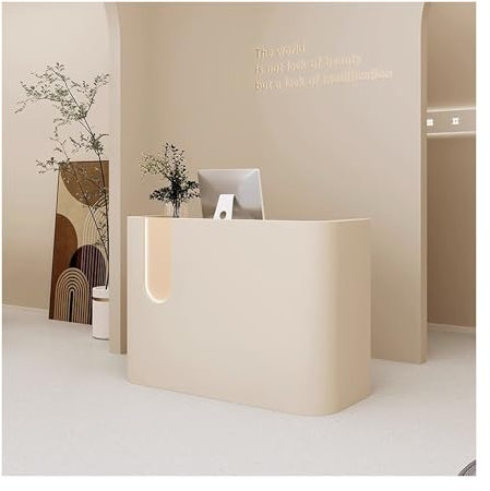 Moderner kleiner Empfangstresen mit Transaktionszähler und abschließbarer Schublade, LED-Licht, Rezeption für Hotel, Lobby, Bekleidungsgeschäft und Büro, kompaktes Design für kleine Räume, Beige 60 x
