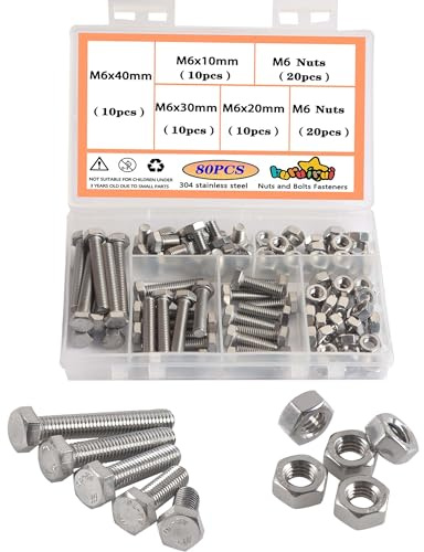 huruirui M6 Schrauben Set 304 Edelstahl Schrauben und Muttern Set - Rostfrei Maschinenschrauben Sortiment Kit Zylinderschrauben Hex Bolzen Für 3D Modell Projekt 80pcs