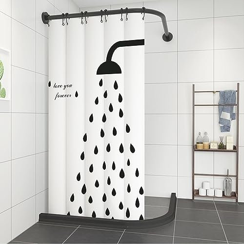 Duschvorhangstange L Form, Schwarz Verstellbare Ecke Duschstange, Mit Wasserdichtem Magnetstreifen & Duschvorhang, Für Badezimmer Badewanne Umkleidekabine(Dusch(Size:A 70-95m x 70-95cm,Color:Schwarz)
