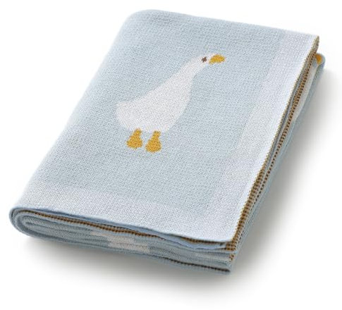 DovFanny Couverture pour bébé 100 % coton tricoté doux pour Newbron avec joli zèbre, 100 x 80 cm (bleu-oie)