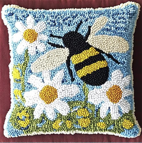 Kit De Ganchos Para Pestillos De 43 X 43 Cm, Abeja Y Margarita Diseño Impreso, Funda De Cojín – Decoración Del Hogar, Ganchillo Artesanías Con Gancho De Pestillo Herramienta Para Niños Y Adu