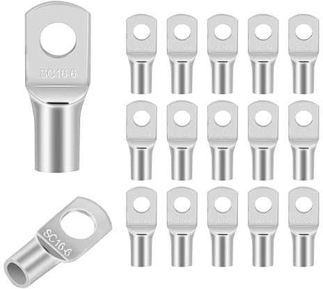 15PCS Copper Alloy Ring-Type Connectors - Silver Crimp Terminals for Battery Wiring, Automotive & Industrial Cable Connections (SC16-6 Size)