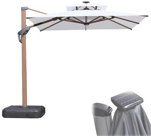 BTRUTY Rectangular Patio Umbrella With Solar Led Lights, Cantilever Offset Umbrella With 360 ° Rotation Outdoor Garden Parasol For Hotel, Pool, Deck(2.5 * 2.5m)