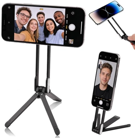 4-in-1 Magnetisches Handy-Stativ Aluminium, 360° Drehbar Faltbarer Selfie Stick Stativ mit Karabiner, Mini Selfie Stick Tripod Kompatibel für Fitnessstudio/Video/Vlog