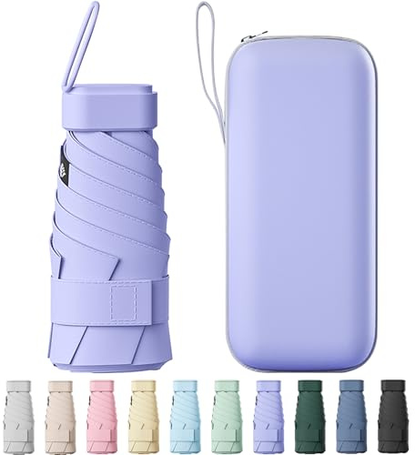 Betrynidil Parapluie Pliable Mini de Poche pour Voyage - Compact, Léger, Portable - Parapluie Anti-UV avec Boucle - Pour Femmes et Hommes (Violet)