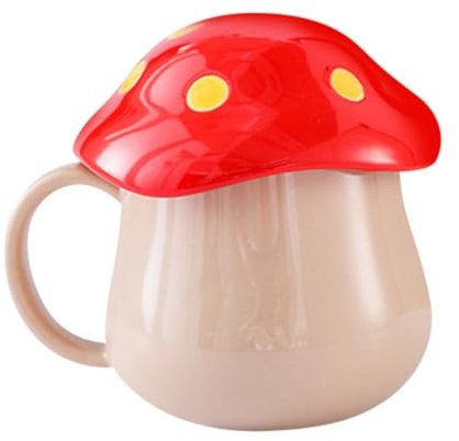 Hoement Taza de Cerámica para Café y Té Diseño de Champiñón, Color Rosa Oscuro, Asa Cómoda y Base Antideslizante, Adecuado para Oficina y Uso Doméstico, Vaso para Beber Agua Caliente