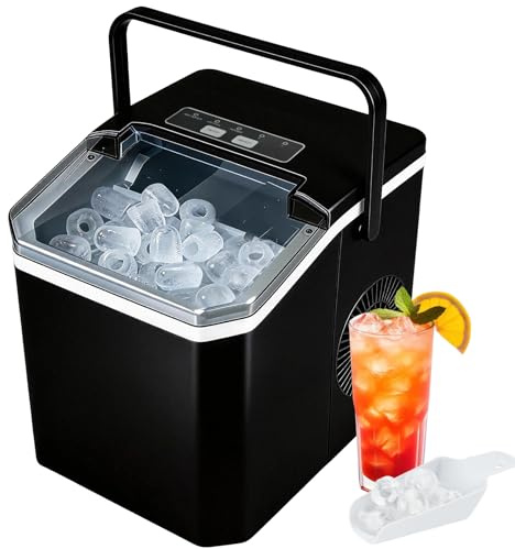 Ice Maker Machine, 14kg/24H Countertop Ice Cube Maker with Self-Cleaning, 2 Sizes Bullet Ice, Ice Full & Low Water Alerts, Quiet Ice Machine with Scoop & Basket, for Home Kitchen Office Bar (Black)