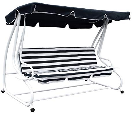 DEGAMO Hollywoodschaukel Miami 4-sitzer 228cm, Stahlgestell Weiss, Bezüge dunkelblau/Weiss