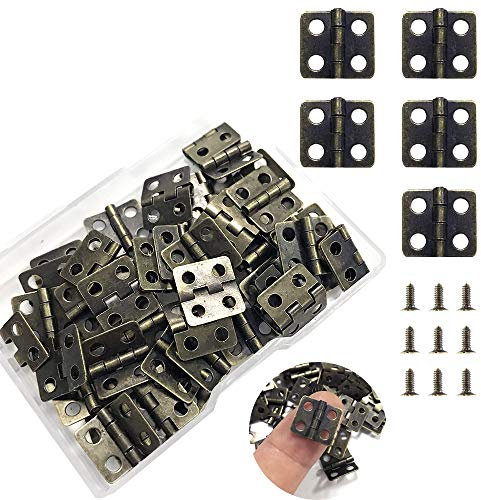 Juland 50 Pièces Mini Charnières Charnières Rétro avec 200 Pièces de Vis de Remplacement pour Boîte en Bois Boîte à Bijoux Coffret Coffret Accessoires de Bricolage (13 x 12mm / 0.51 x 0.47inch)-Bronze