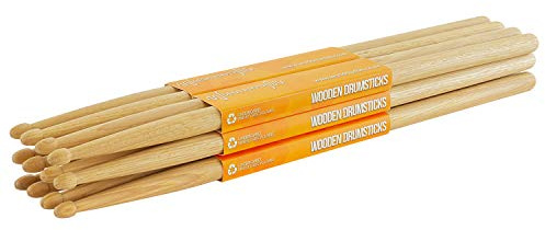 World Rhythm Baquetas 5A por World Rhythm – Punta de Madera Pares de Baquetas de Nogal 5A – Ladrillo de Palos, 6 Pares