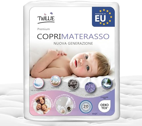 Twillie - Coprimaterasso 60 x 120 Impermeabile - Made in Europa - Oeko-TEX® - Aegis® - Traspirante - Proteggi Materasso Anallergico, Antiacari, Antibatterico Antimuffa - Igienico 100% Policotone