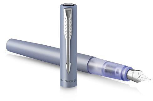 Parker Penna stilografica Vector XL | Laccatura argento-blu metallizzato su ottone | Pennino medio con ricarica di inchiostro blu | Confezione regalo