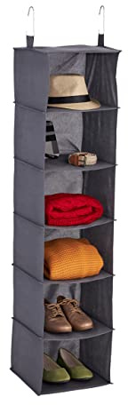 Relaxdays Étagère Suspendue, 6 Compartiments, en Tissu, 2 Crochets, Rangement, H x L x P : 139 x 30 x 30 cm, Grise