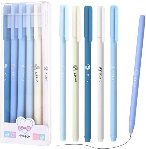 TIESOME Penna in gel nero, confezione da 6 penne a sfera ad asciugatura rapida, 0,5 mm, punta fine, penna a sfera a inchiostro liquido, penna a sfera per adulti, bambini, scrivi scuola (blu)