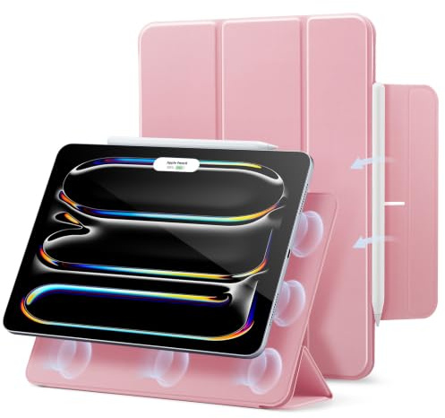 ESR für iPad Pro 11 Zoll M5/M4 Hülle (2025/2024), Starke magnetische Befestigung, dünne Trifold Ständerhülle, unterstützt Pencil Pro und Pencil (USB-C), robuster Schutz, Rebound Serie, Rosa