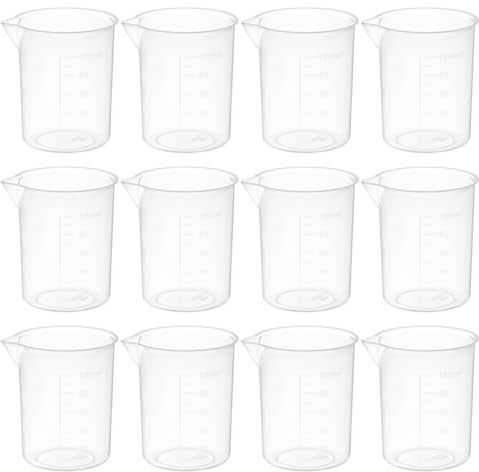 PATIKIL 100ml Measuring Cups, 12Pcs Polypropylene Beakers Graduated Measuring Pitcher Beakers with and Spout for Lab Experiments, Baking and Cooking, Transparent