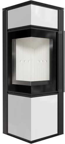 KRATKI Kaminofen aus Stahl TORA/S 8 kW Ø 150 Weißes Glaspaneel mit Türfeder