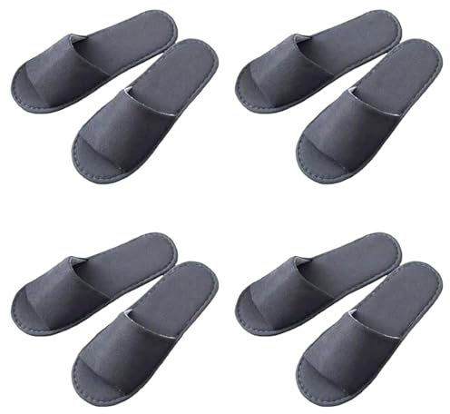 Spa Hotelslipper, Gästehausschuhe set, Frottierslipper 4 Paar Pantoffeln Herren und Damen Hausschuhe - Universalgröße,Hausschuhe Hochzeit Badeslipper für Gäste Hotels Büro (Grau Halb Gewickelte)