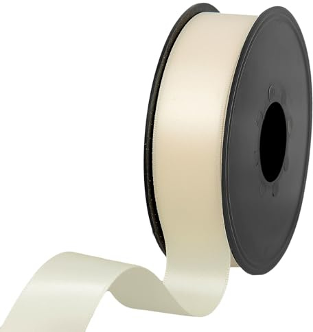 Doppelseitiges Satinband aus 100% Polyester für Hochzeiten, Geschenkverpackungen, Blumenarrangements, Kunsthandwerk, Kuchen, Schleifen, Verzierungen, 25 mm x 25 m, Creme