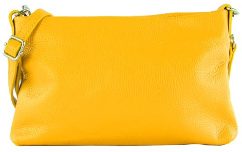 modamoda de T258 Damen Leder Umhängetasche Clutch Kosmetiktasche handmade in Italy, Farbe:Sonnengelb