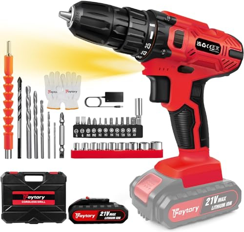 21V Cordless Electric Screwdriver Set Drills Driver Drill Set Electric Combi Drills Driver Screwdriver 45Nm with Rechargeable1500mAh Li-lon Battery & 29pc Kit