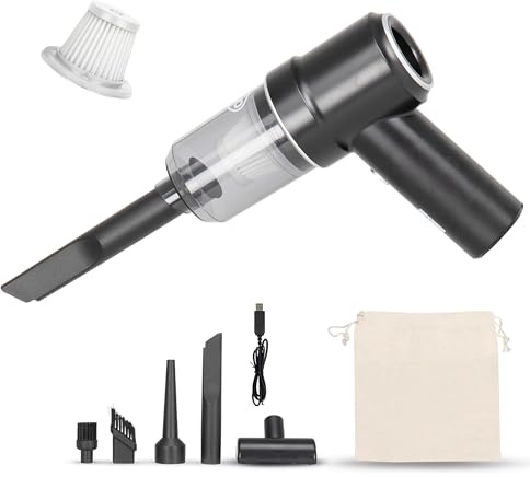alca® Handstaubsauger Set mit Akku, 7,4V, 50W, mit 4500Pa Saugkraft | kabelloser Autostaubsauger mit USB-C, Blasfunktion, inkl. Beutel, in schwarz