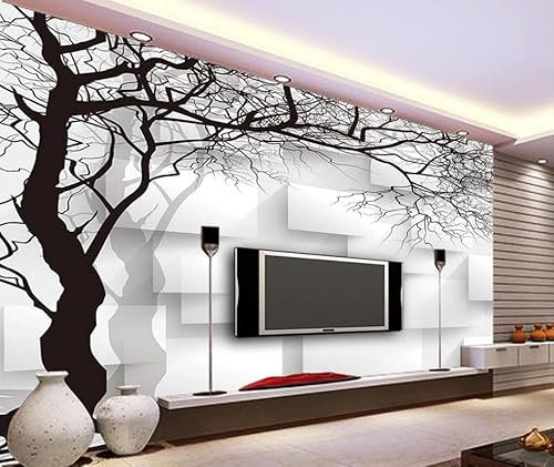 MIWEI Wallpaper Papier Peint Panoramique Géométrie Des Arbres En Noir Et Blanc Papier Peint 3D Intissé Tapisserie Poster Chambre Salon Decoration Murale 200x140cm -Z1303