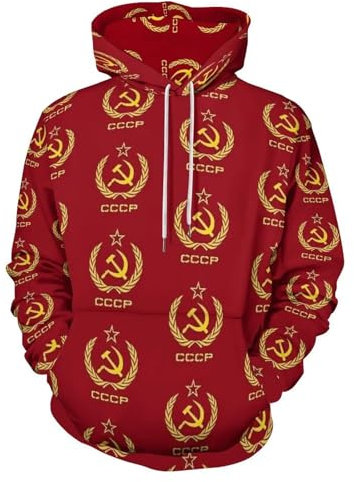 LJWWEI Russische UdSSR Hammer und Sichel CCCP Kommunist Casual Hoodies Lose Hoodie Herbst Langarm Kapuzen-Sweatshirts, rot, XXL