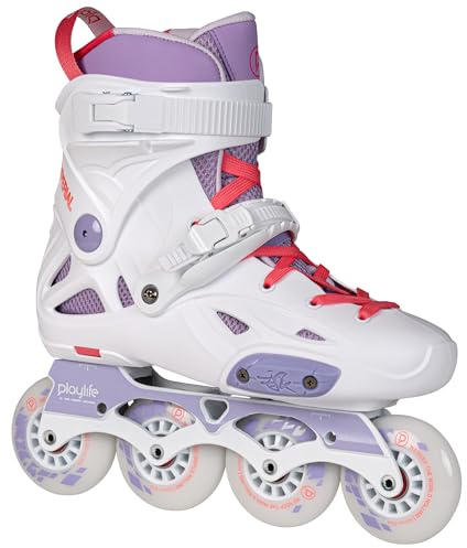 Playlife Imperial 80 Violet Inline Skate – Urban Hardboot Skate per uomo e donna con guida in alluminio, 4 x 80 mm ruote 85A e cuscinetti a sfera ABEC 9 in bianco/viola taglia 41-42