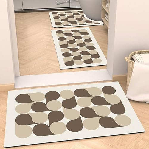 Badezimmermatte Beige Brown Geometrie Bad Vorleger Diatomite Bath Mat Wasseraufnahme rutschfeste Badematte Fußmatte Duschvorleger WC Teppich Waschbar Badezimmerteppich U Förmig (40x50cm)