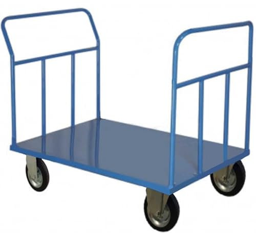 Carrello pianale due sponde cm.150x100x93 4 ruote piene kg.500 porta pacchi cartoni sacchi trasporto in uffici magazzini 16F2S4