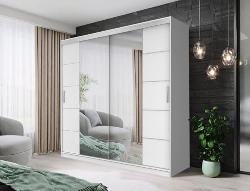 DALLAS Sliding Door Wardrobe With Full-Length Mirrors Availble In Diffrent Sizes and Coulors (White, 180cm)