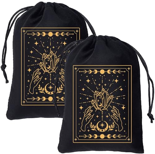 CREATCABIN Bolsa de Terciopelo para Guardar Cartas del Tarot, con Cordón, para Guardar Dados Y Barajas, con Diseño de Abejas Negras En la Fase Lunar, para Envolver Joyas, Cristales Y Brujería 13x18cm