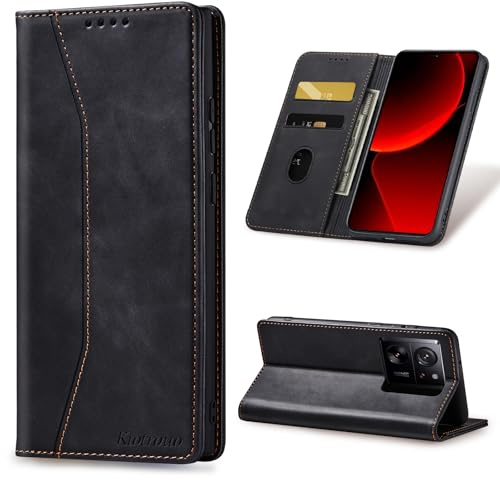 KIOTROUO Handyhülle für Xiaomi 13T/13T Pro Hülle Klappbar Premium Lederhülle Flip Case Standfunktion Magnetische Kartenfächern Schutzhülle Kartenfach Klapphülle für Xiaomi 13T/13T Pro 5G, Schwarz