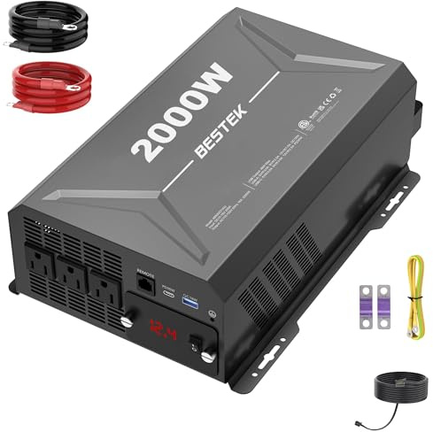 BESTEK 2000W Car Power Inverter, DC 12V to 110V AC Converter Car Outlet Adapter with USB-C PD30W QC18W Cigarette Lighter Plug, 3 AC Charger Outlets and Dual USB Ports for RV Road Trips