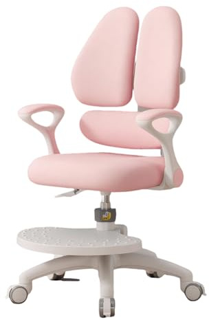 TAZZOR Ultra Silla de escritorio para niños, tres en el respaldo mejorada, altura regulable, reposabrazos y reposapiés giratorios de 90°, silla giratoria ergonómica para niñas y niños (rosa)