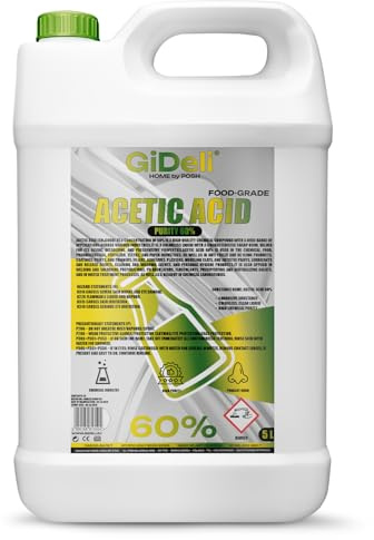 GiDeli Ácido acético 60 por ciento 5 l – Strong Vinegar for Cleaning – para limpieza eficaz, descalcificación y uso doméstico – Eliminación de olores y conservación de alimentos