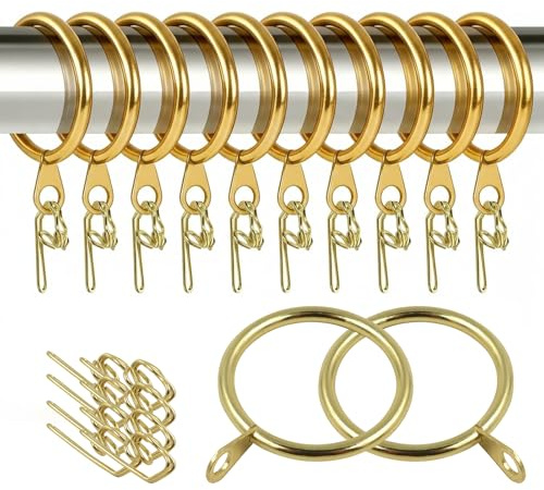 50 Pack Curtain Rings with Hook(38mm-Golden) | Durable and Rust-Resistant Metal Curtain Rings for Poles Shower Curtains Rods,Drapery