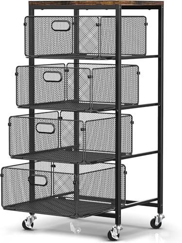 WELDUN Rolling Cart with Drawers, 4-Tier Storage Cart with Lockable Wheels