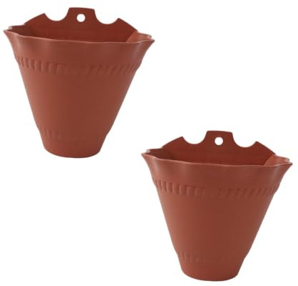 DEARMAMY Vaso da Fiori a Cono in Resina da Parete 2 Pezzi, Contenitore Sospeso Salvaspazio Color Mattone, Fioriera Decorativa per Interno ed Esterno, Portafiori da Appendere Muro
