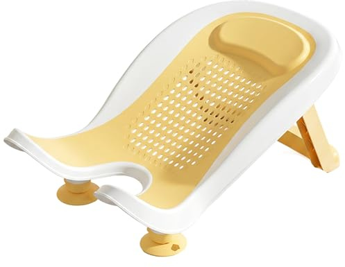 Soporte de baño para bebés, bañera ergonómica para recién nacidos con ventosa y solución de baño para fregadero antideslizante para piernas para 0-12 meses Amarillo..
