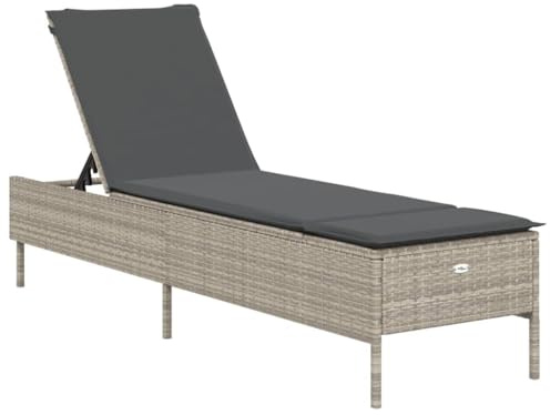 Mokuyary - Tumbona con cojín de resina trenzada, cojín gris claro, silla de jardín, respaldo ajustable en 5 posiciones, baño de sol, muebles para playa, terraza, balcón