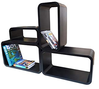 Cube Verstärkte Vielen Farben MDF Retro Design 4er Set Regal Regale Wandregal Deko Würfel CD DVD Lounge LO01 (Schwarz)