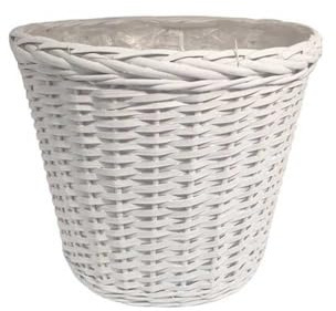 Cachepot Blanc en osier tressé D.35 x H.30 cm Revêtement intérieur Panier